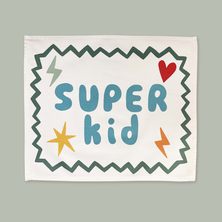 Super Kid in blue banner