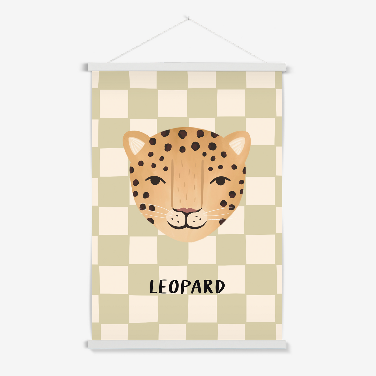 Leopard check in sage / Print with Hanger