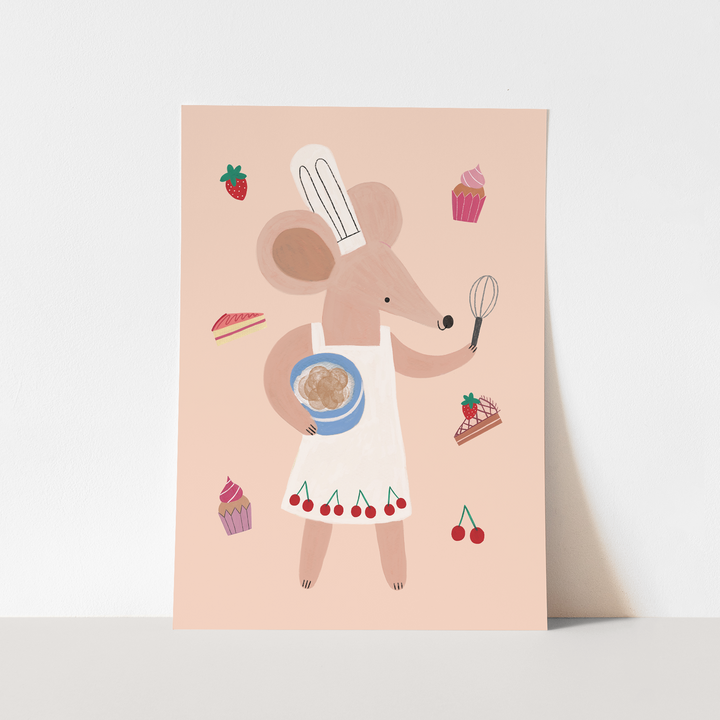 Little Baker Mouse in peach / Fine Art Print
