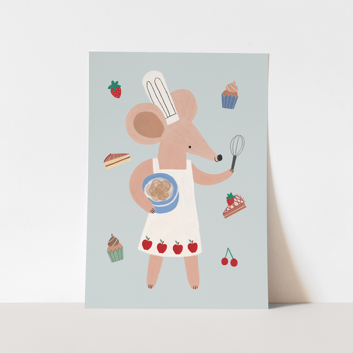 Little Baker Mouse in blue / Fine Art Print