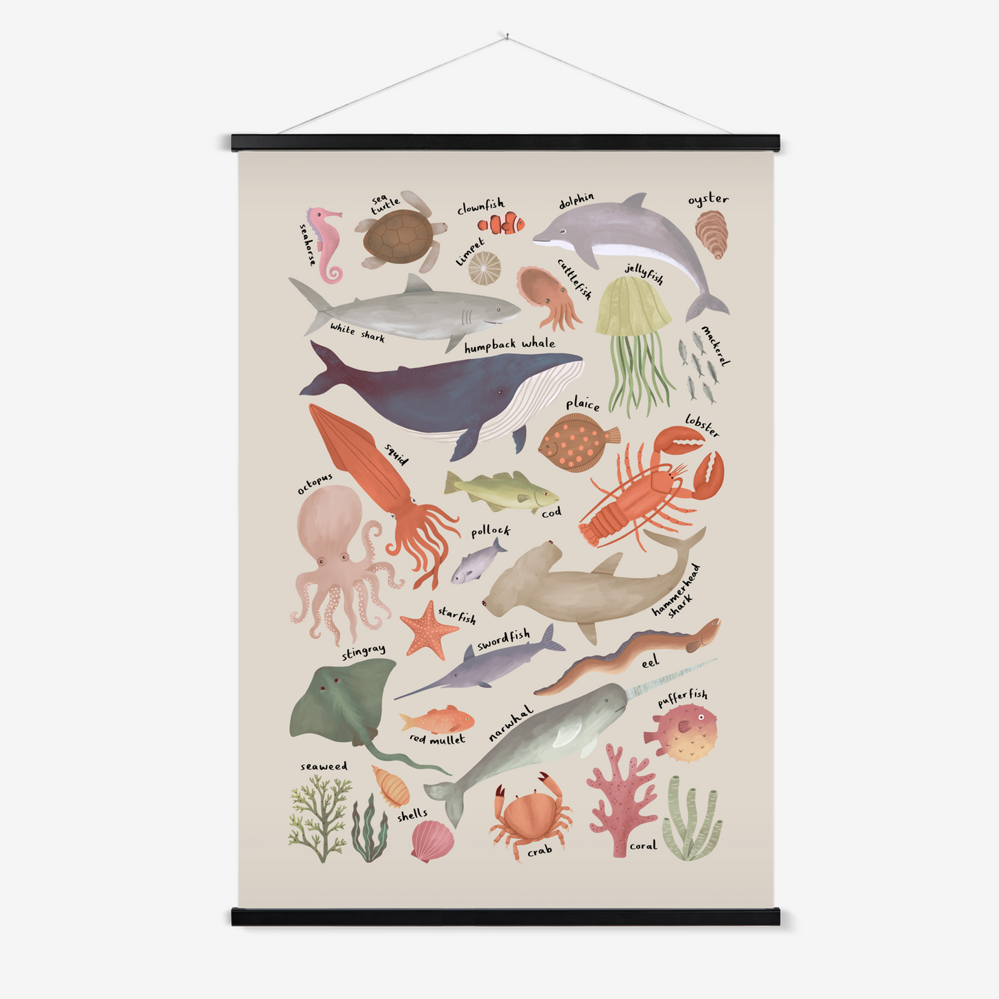 Ocean Life Chart in stone / Print with Hanger