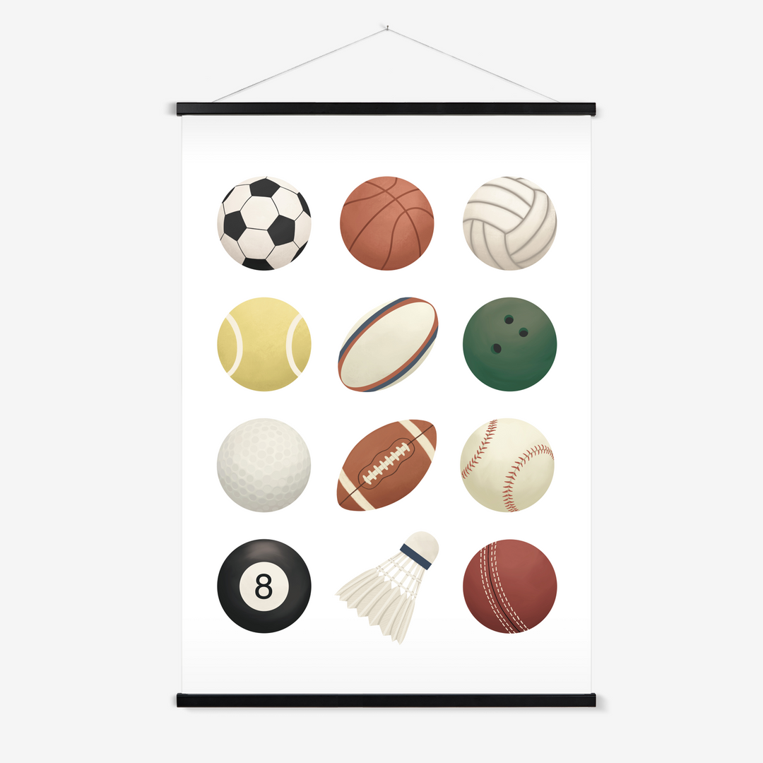 Sports balls in white / Print with Hanger