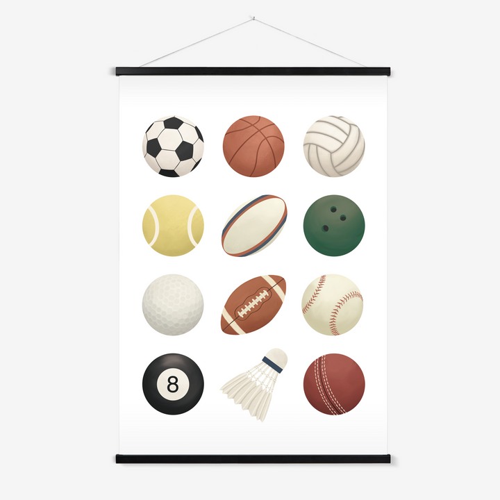 Sports balls in white / Print with Hanger