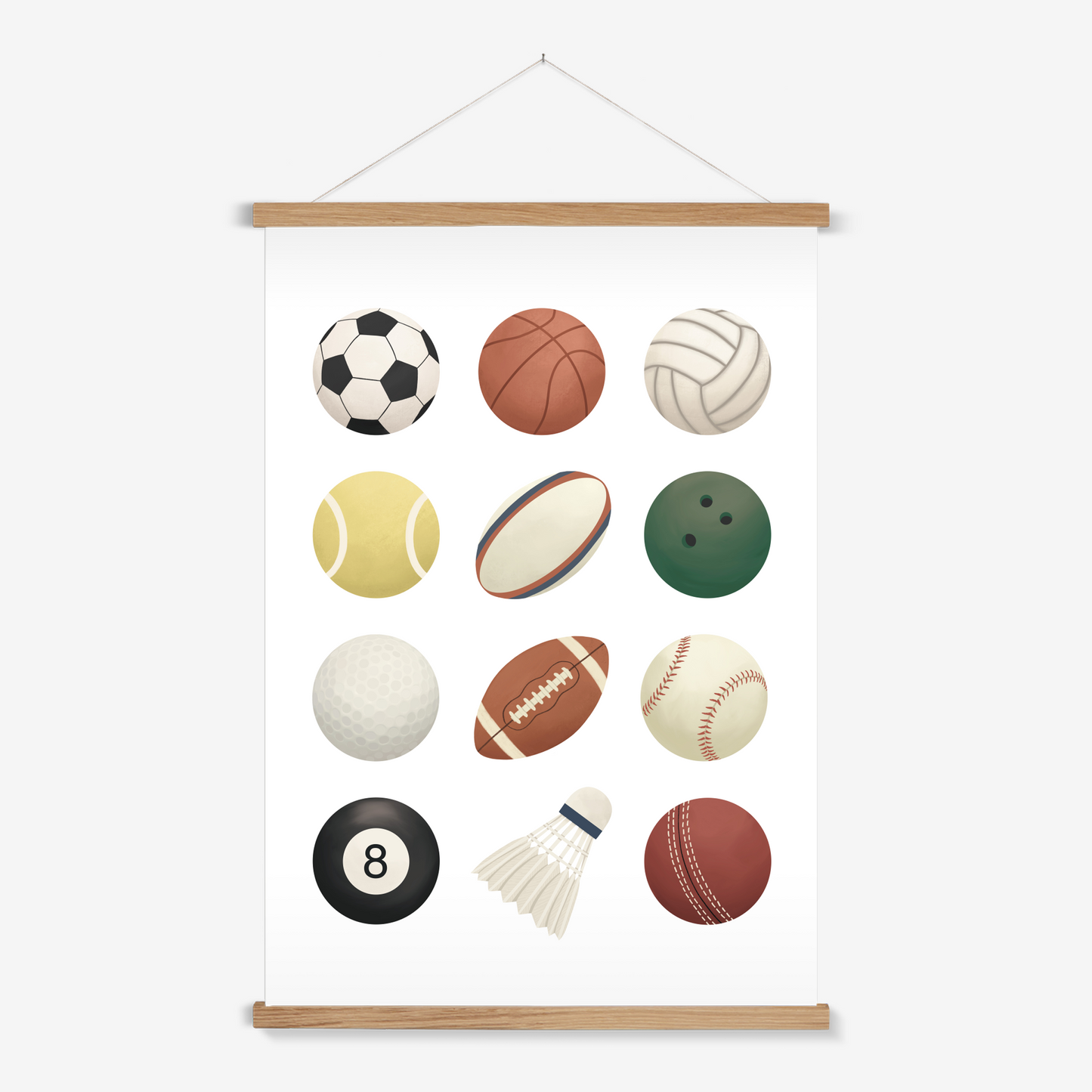Sports balls in white / Print with Hanger