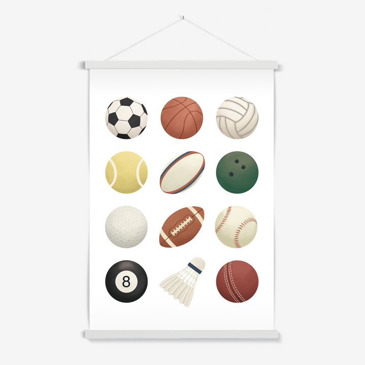 Sports balls in white / Print with Hanger