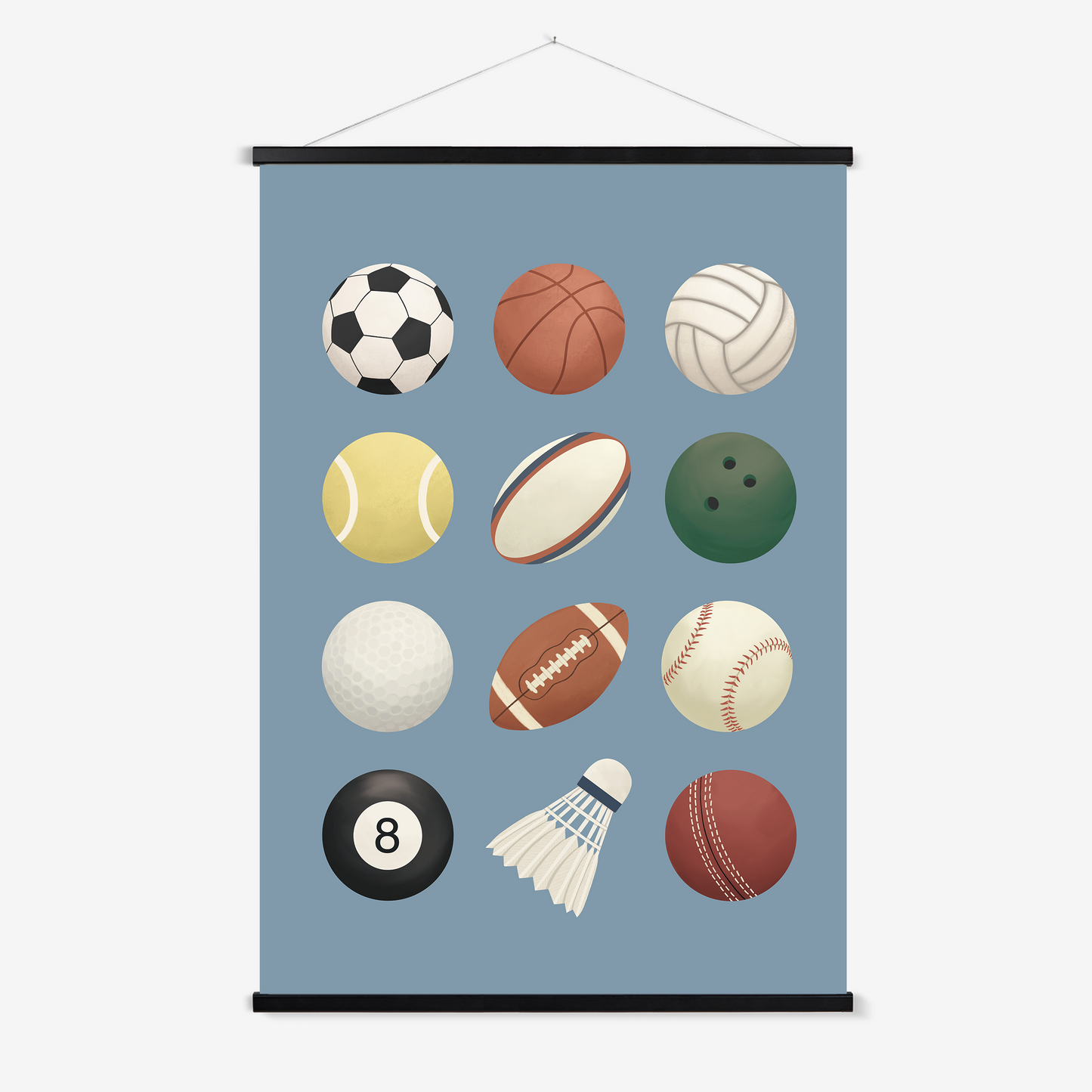 Sports balls in blue / Print with Hanger