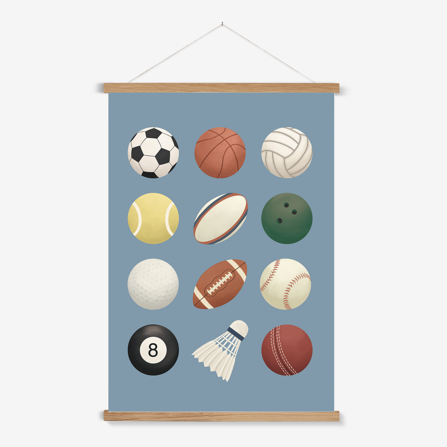 Sports balls in blue / Print with Hanger