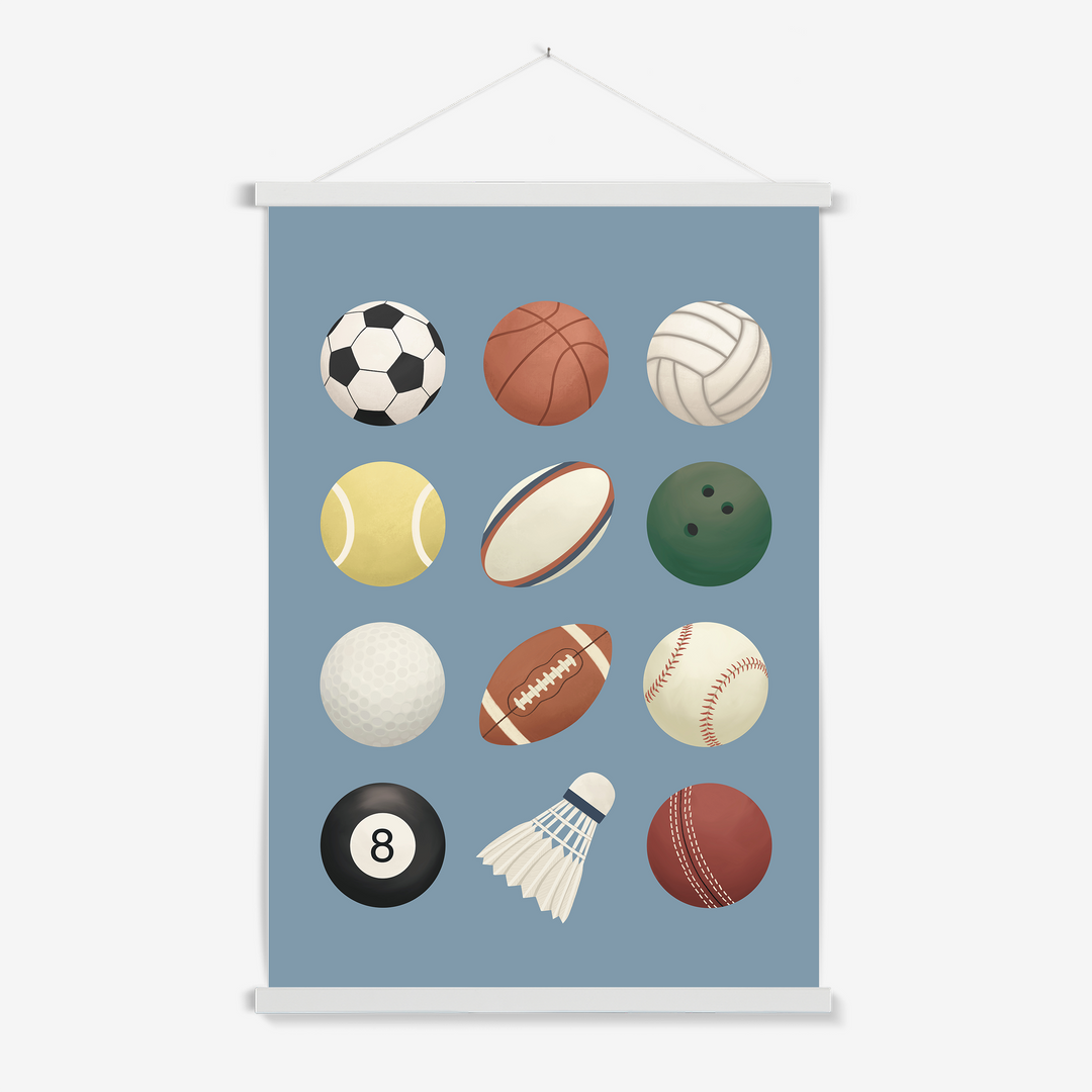 Sports balls in blue / Print with Hanger