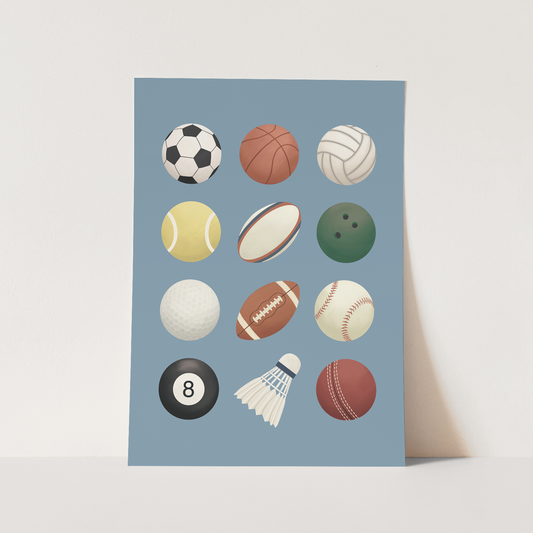 Sports balls in blue / Fine Art Print