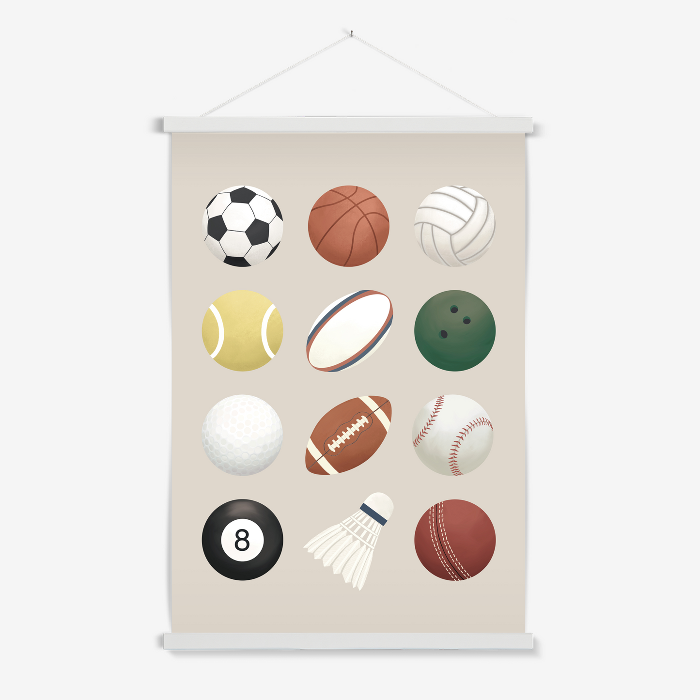 Sports balls in stone / Print with Hanger