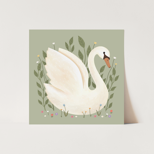 Swan in sage / Fine Art Print