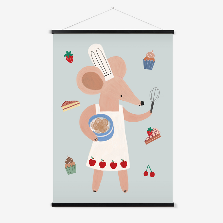 Little Baker Mouse in blue / Print with Hanger