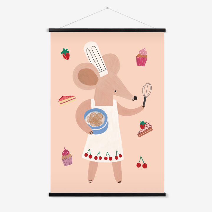 Little Baker Mouse in peach / Print with Hanger