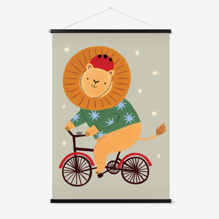 Cycling Lion in sage / Print with Hanger