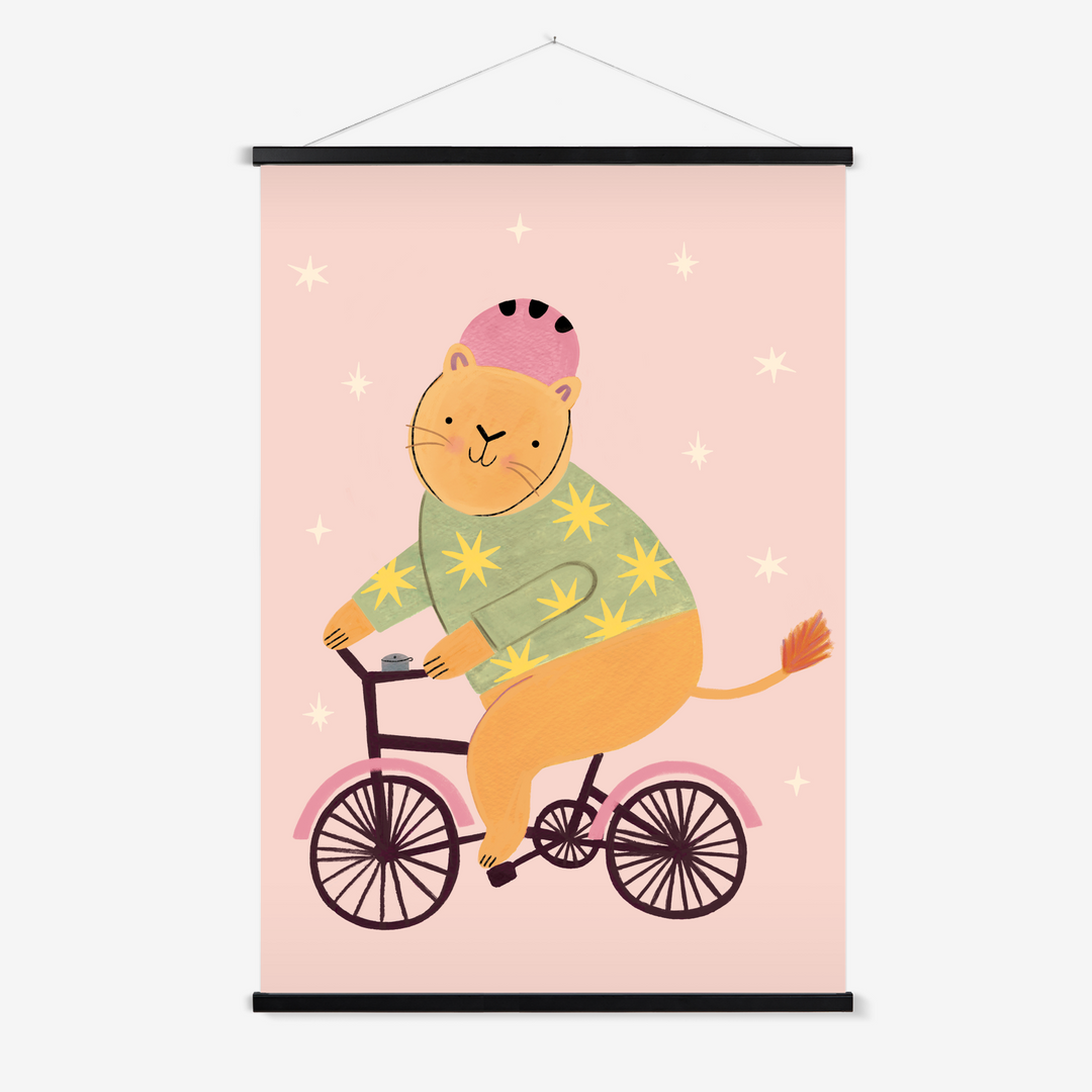 Cycling Lion in pink / Print with Hanger