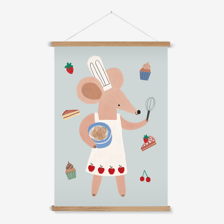 Little Baker Mouse in blue / Print with Hanger