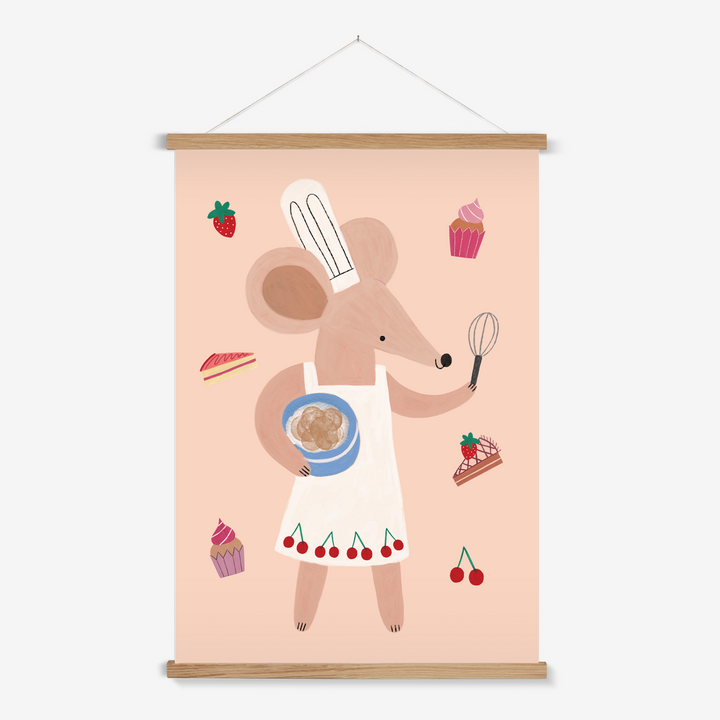 Little Baker Mouse in peach / Print with Hanger