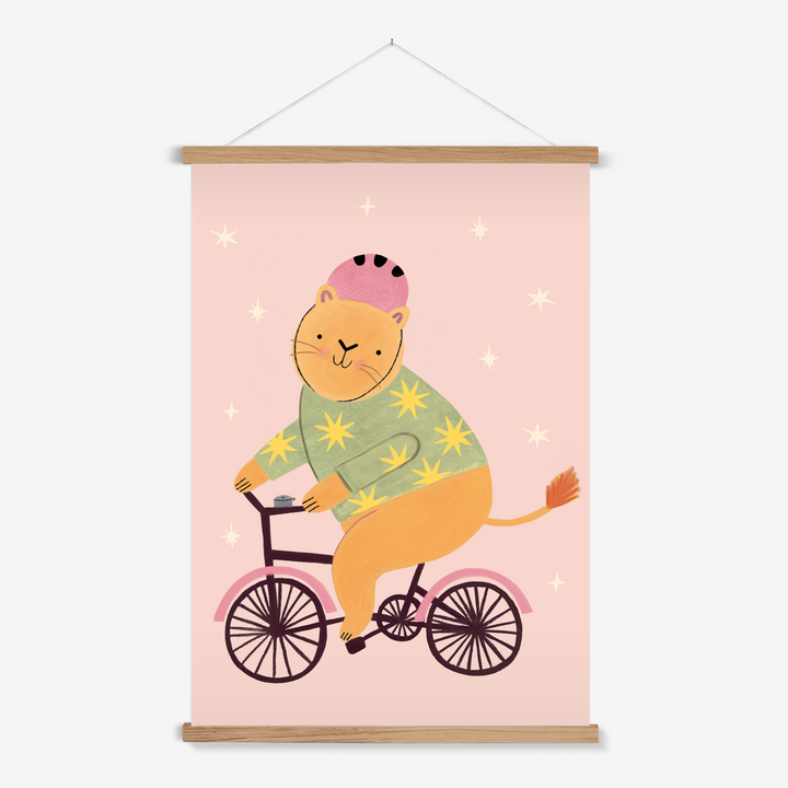 Cycling Lion in pink / Print with Hanger