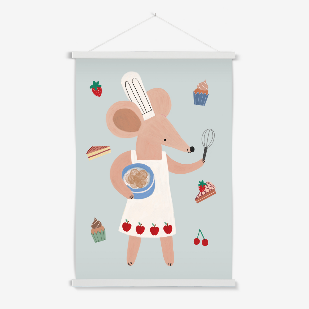 Little Baker Mouse in blue / Print with Hanger