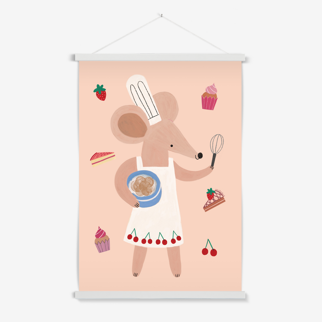Little Baker Mouse in peach / Print with Hanger