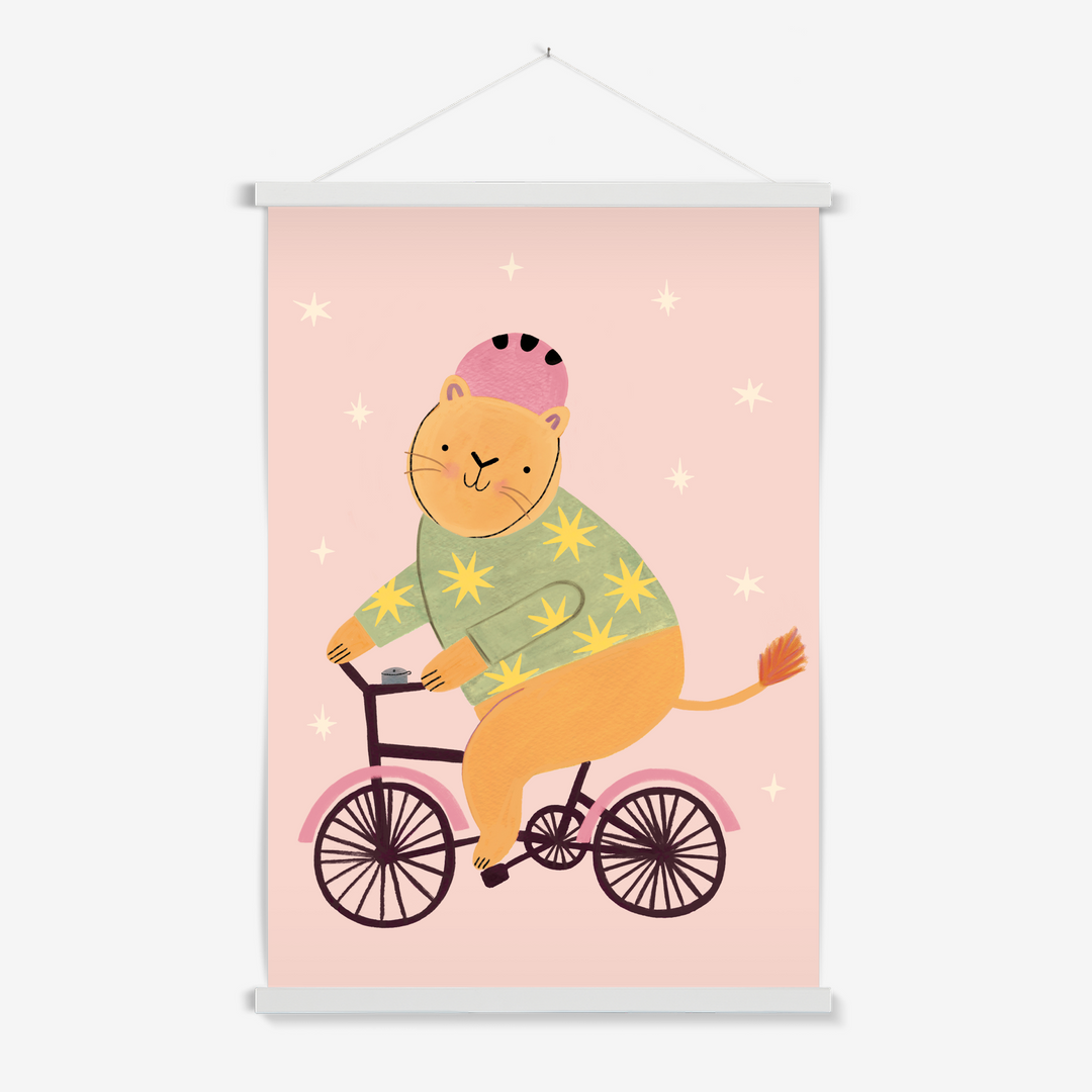 Cycling Lion in pink / Print with Hanger