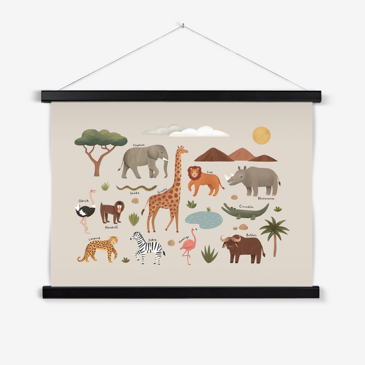 Animals on Safari in stone / Print with Hanger
