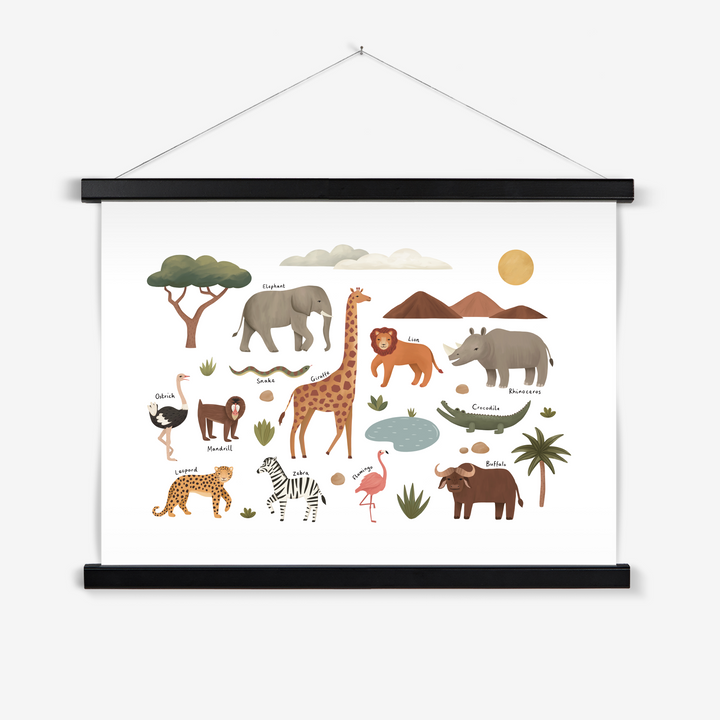 Animals on Safari in white / Print with Hanger
