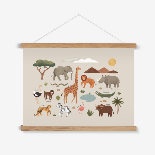 Animals on Safari in stone / Print with Hanger