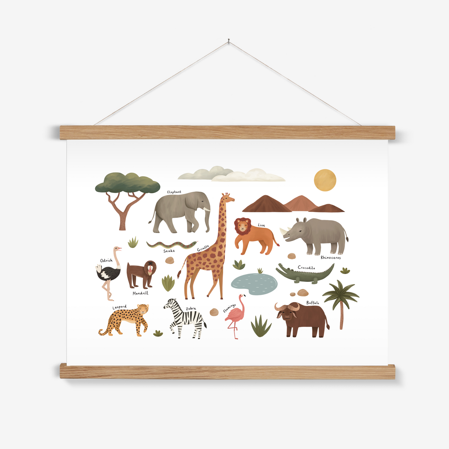 Animals on Safari in white / Print with Hanger