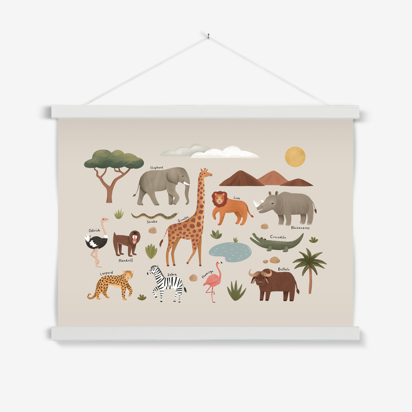 Animals on Safari in stone / Print with Hanger