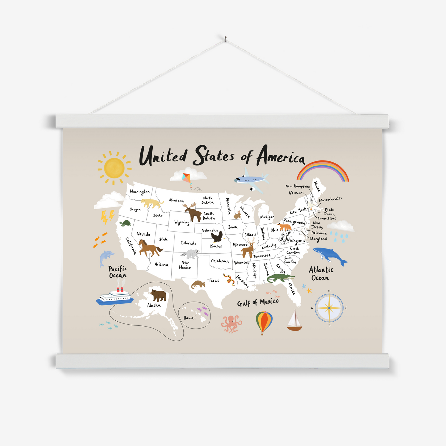 United States of America in stone / Print with Hanger