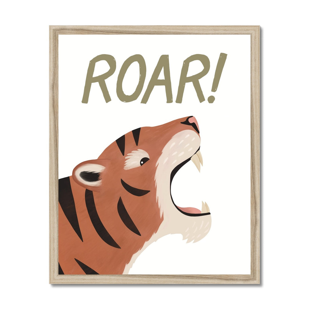 Roar Tiger in white / Framed Print