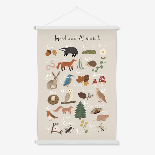 Woodland Alphabet in stone / Print with Hanger