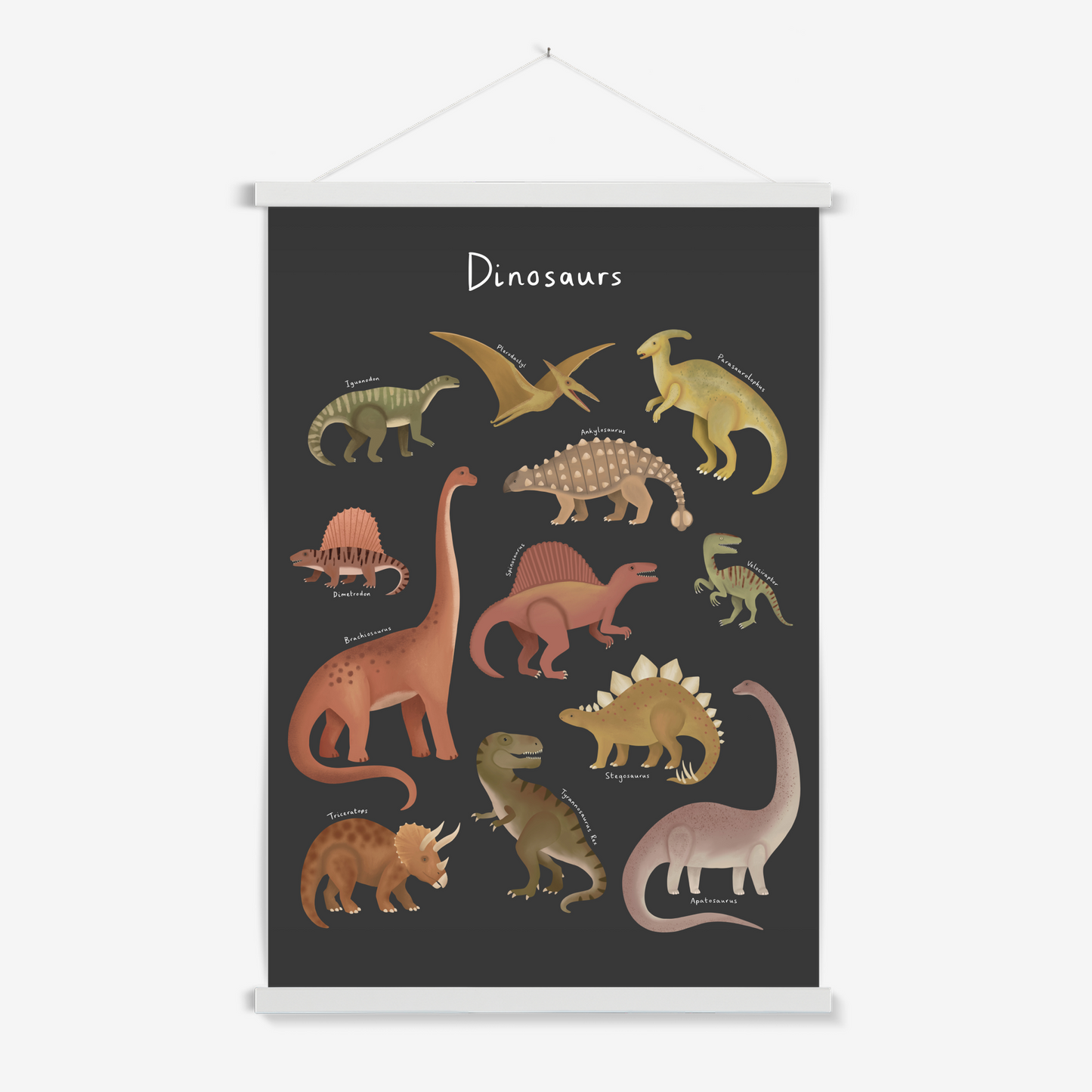 Dinosaur Chart in black / Print with Hanger
