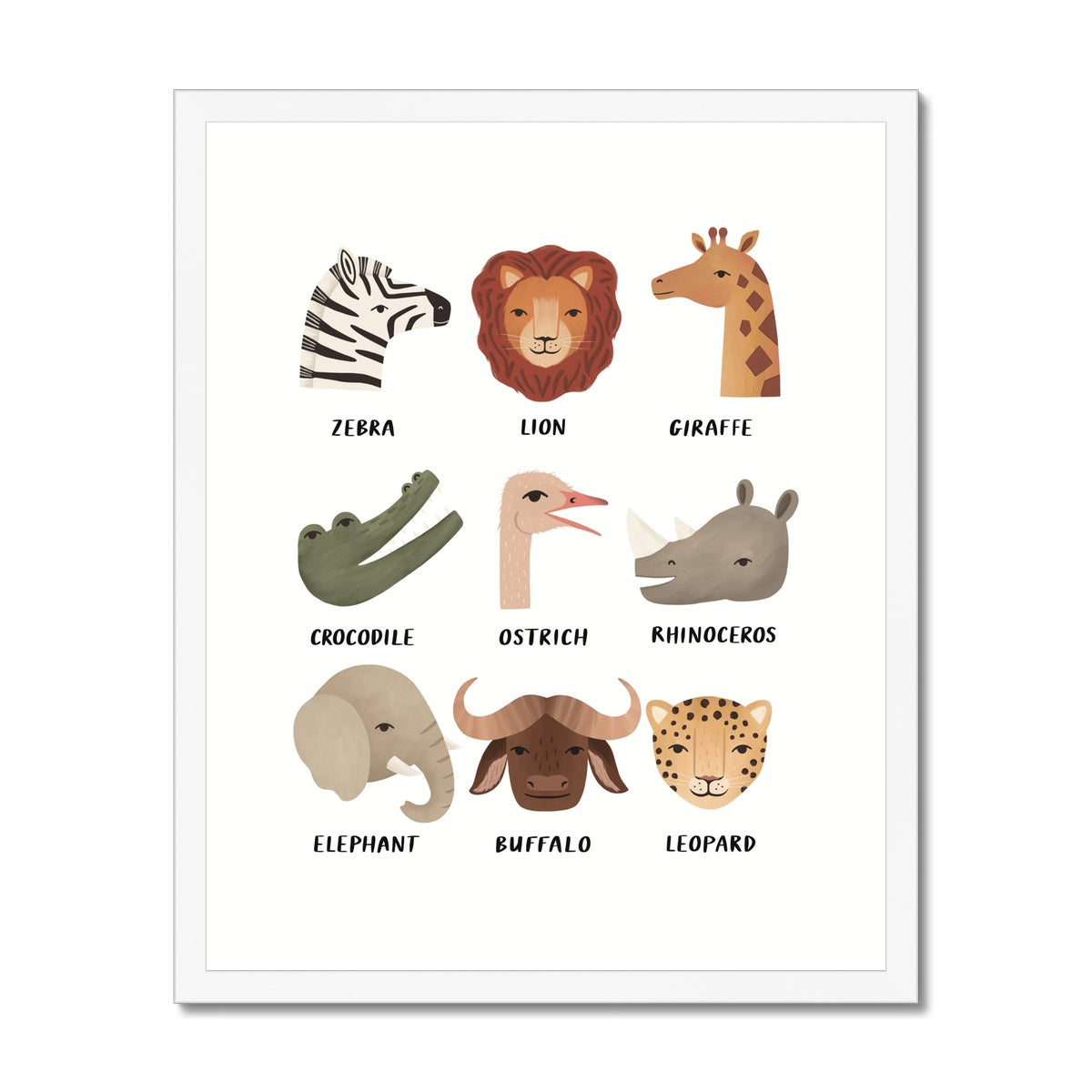 Animal Safari in white / Framed Print
