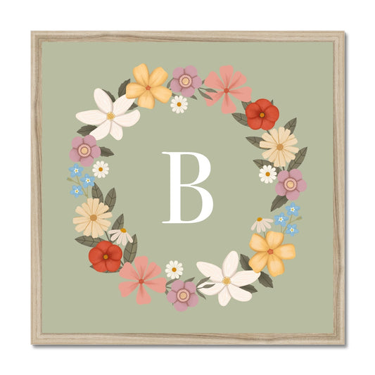 Personalised Floral Wreath in sage / Framed Print