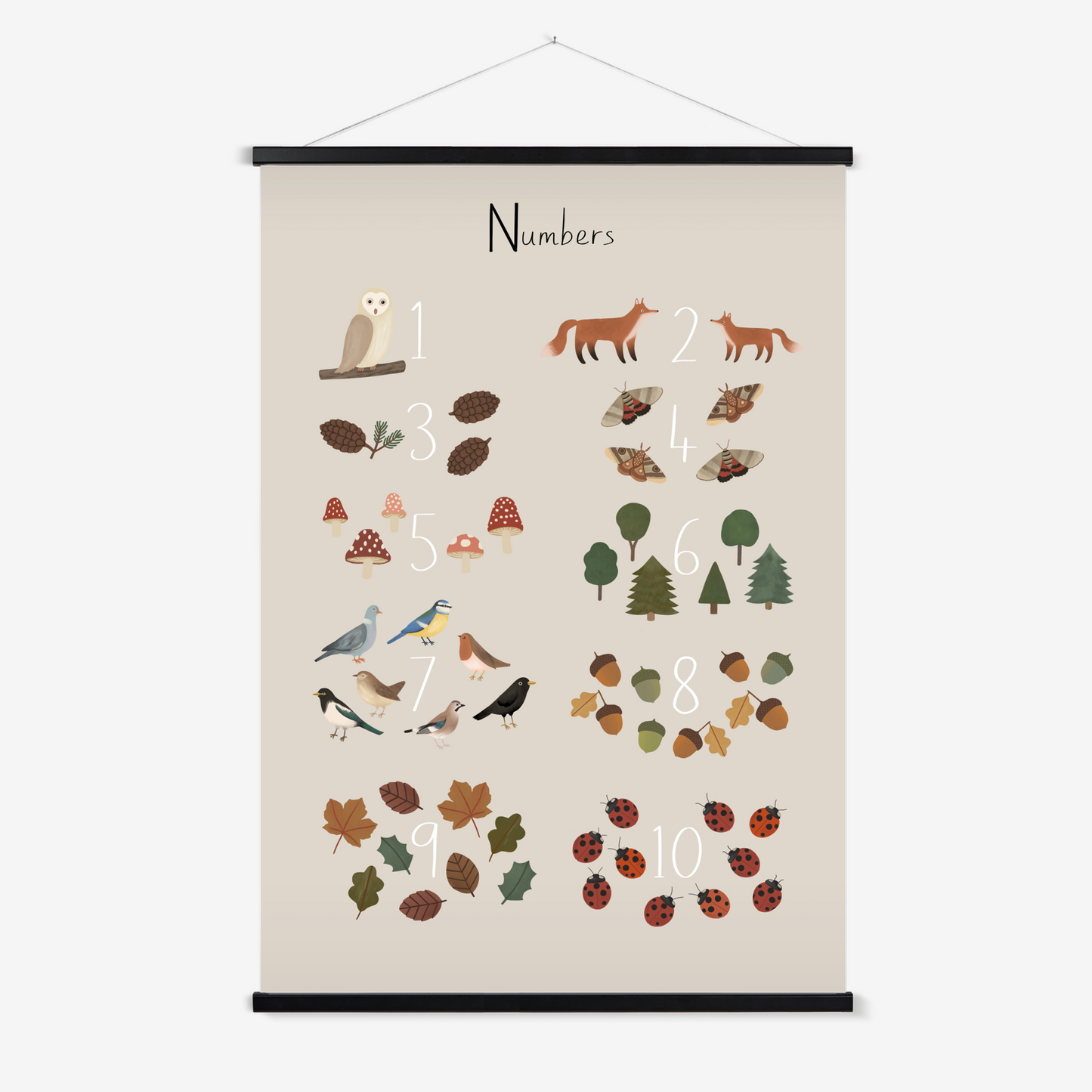 Woodland Numbers in stone / Print with Hanger