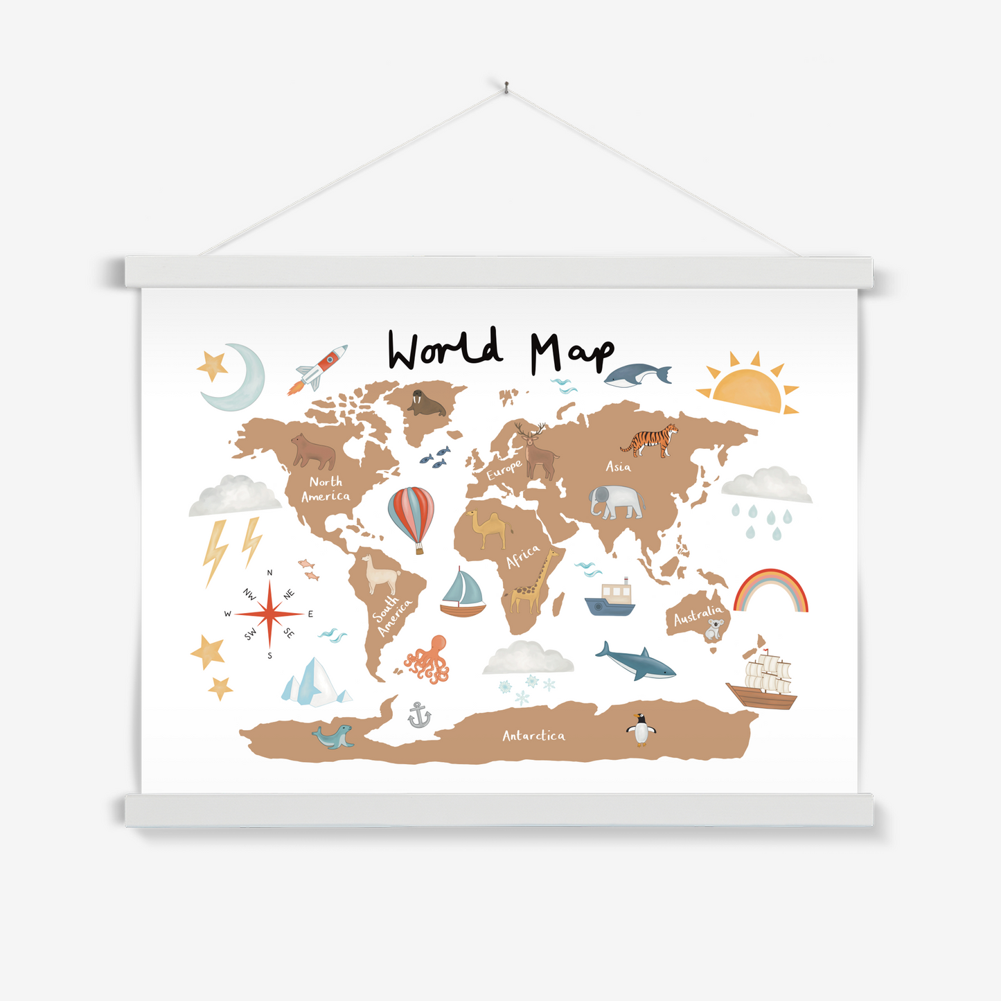 World Map in clay / Print with Hanger
