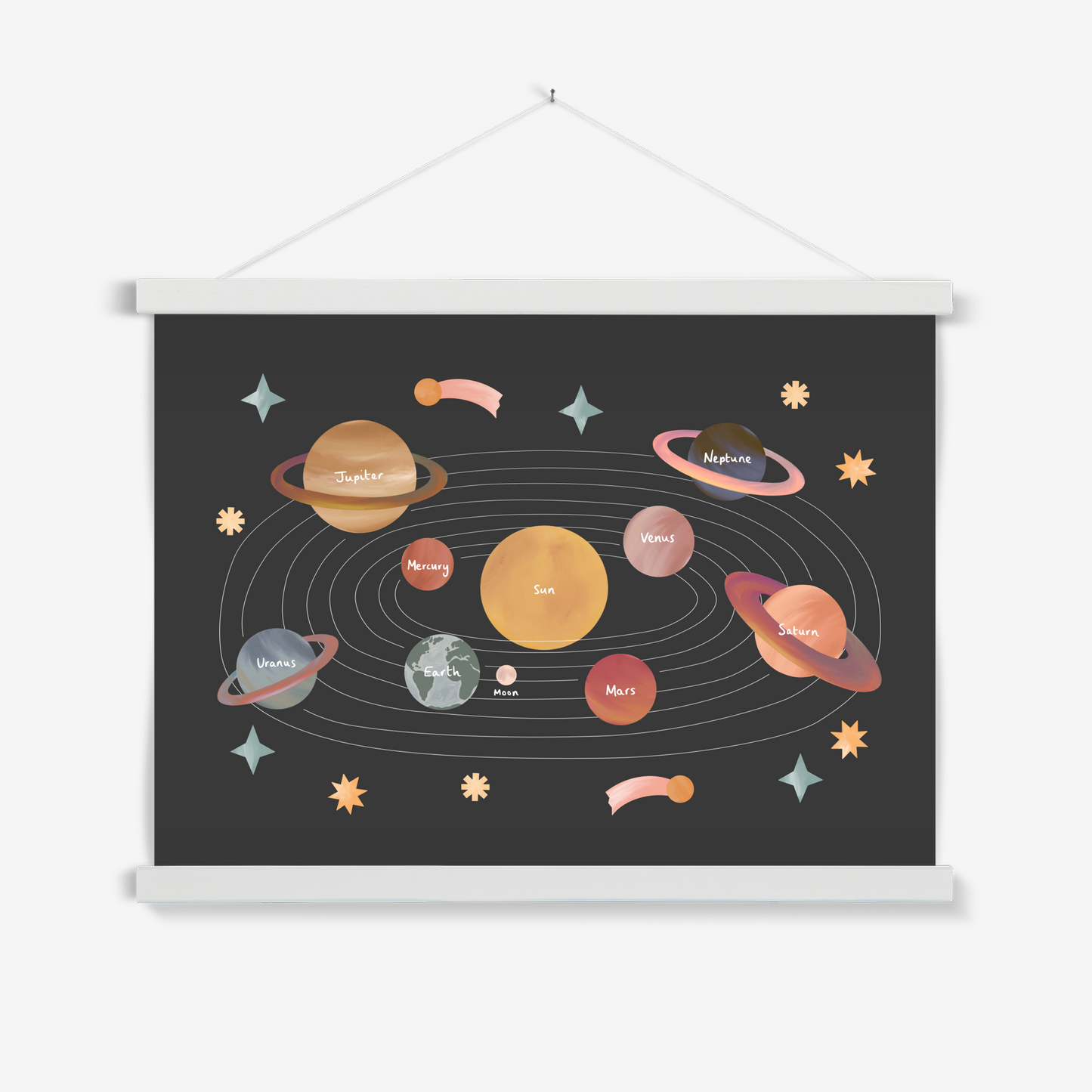 Solar System in black / Print with Hanger