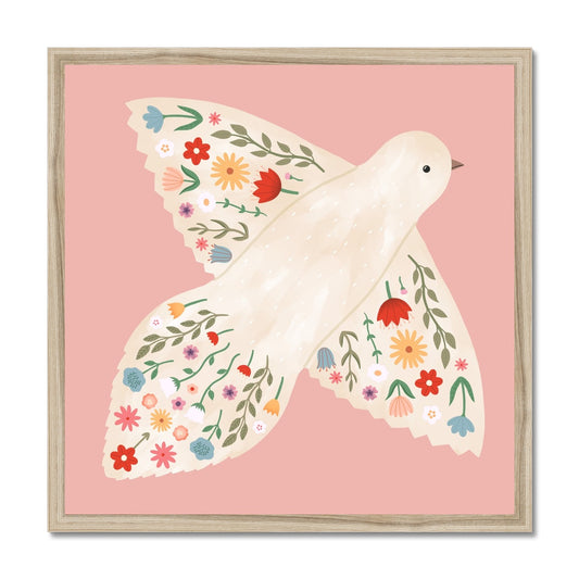 Floral Dove in pink / Framed Print