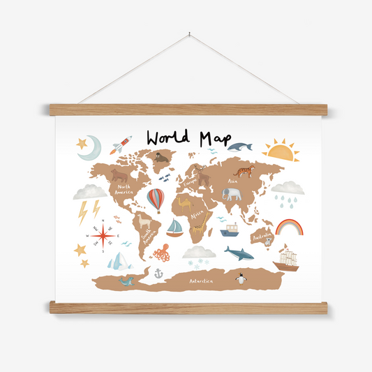 World Map in clay / Print with Hanger