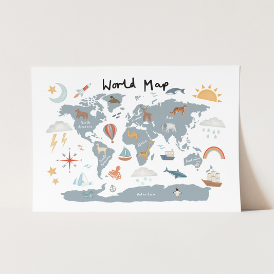 World Map in blue / Fine Art Print