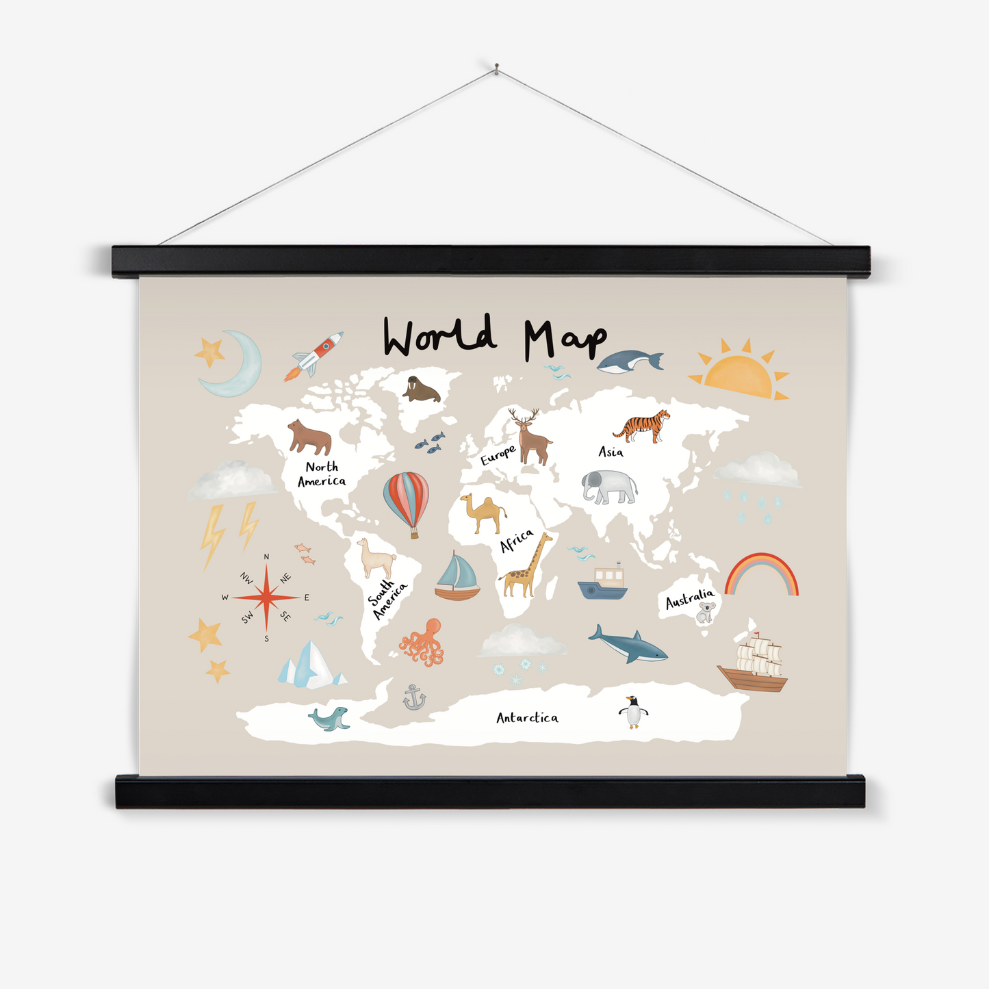 World Map in stone / Print with Hanger