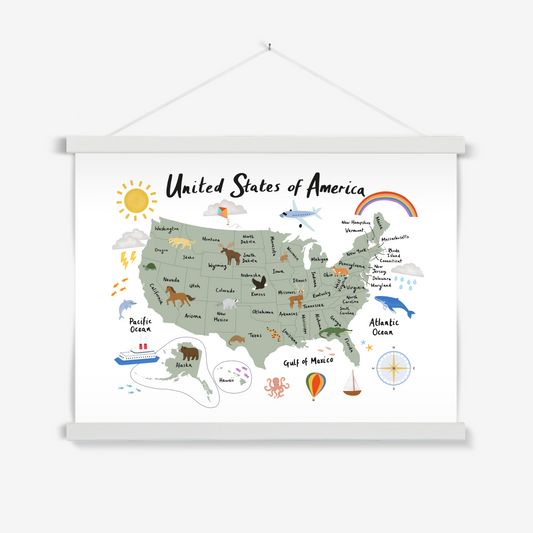 United States of America in white / Print with Hanger