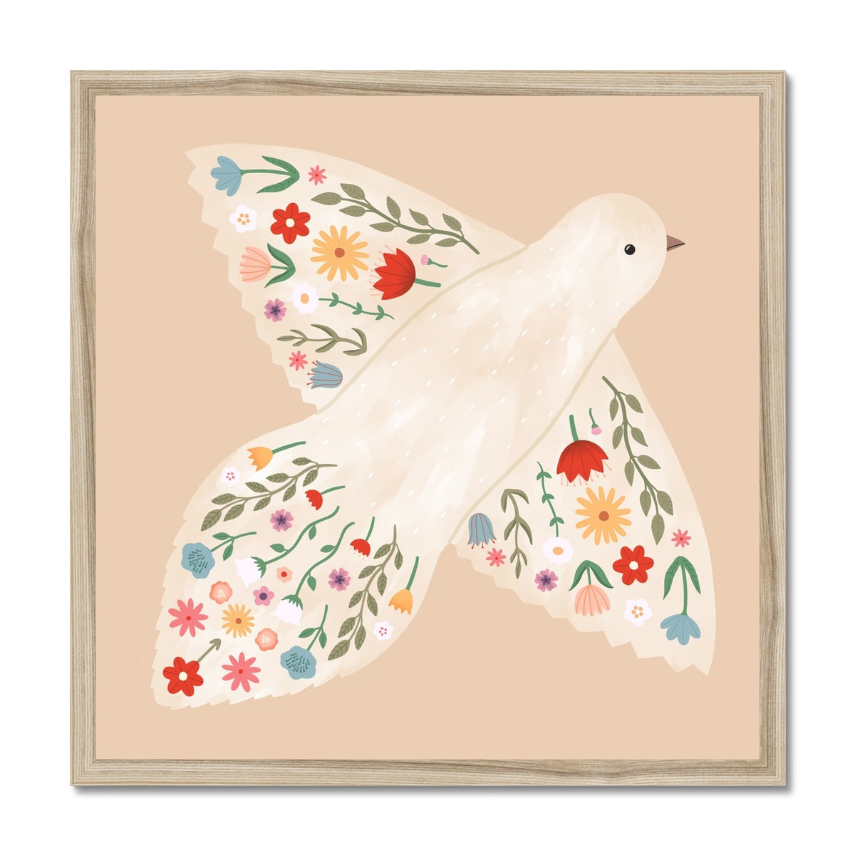 Floral Dove in peach / Framed Print