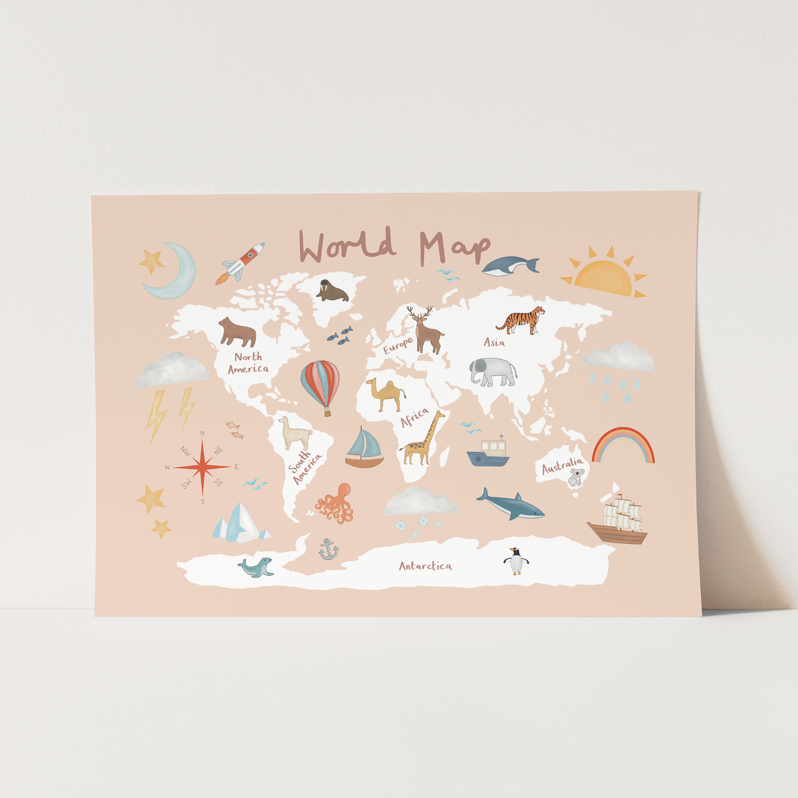 World Map in pink / Fine Art Print – Kid of the Village