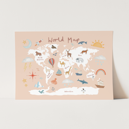 World Map in pink / Fine Art Print