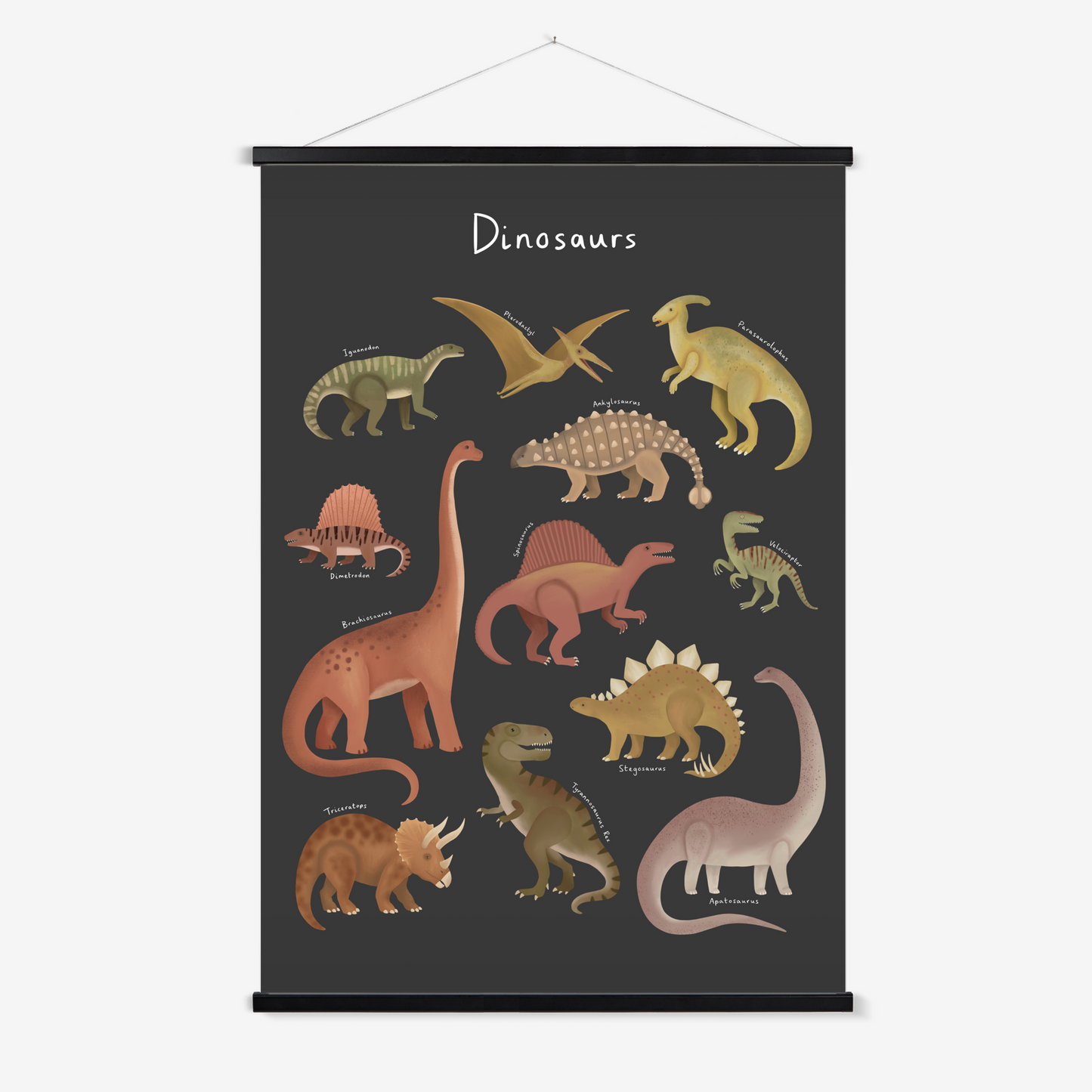 Dinosaur Chart in black / Print with Hanger