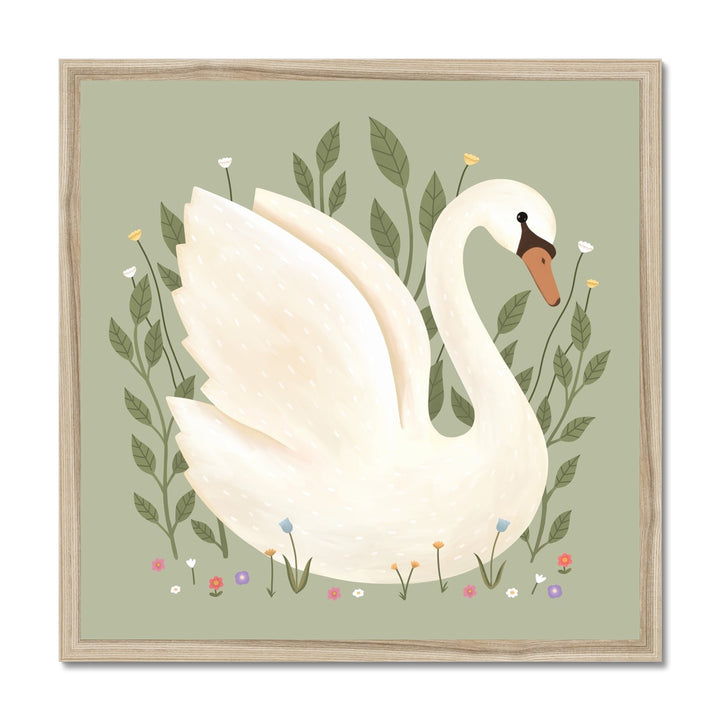 Swan in sage / Framed Print