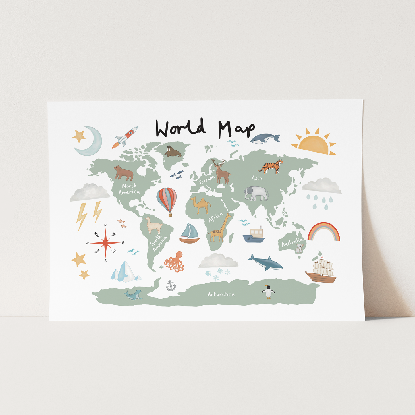 World Map in white / Fine Art Print